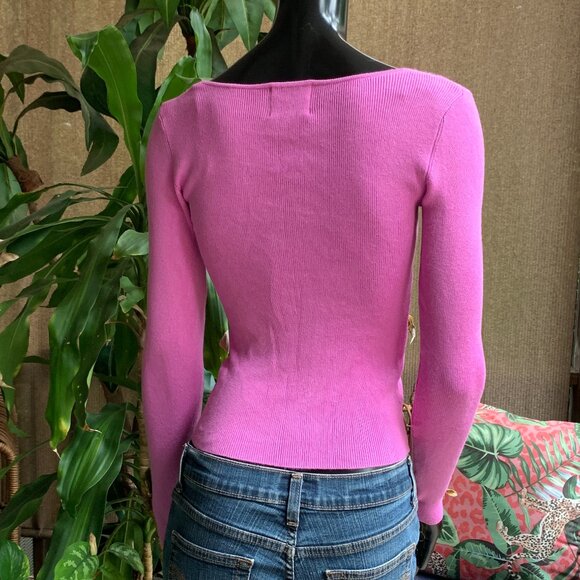Pink Rose Long Sleeve Bodycon Pullover Top Sz XS - Picture 8 of 14